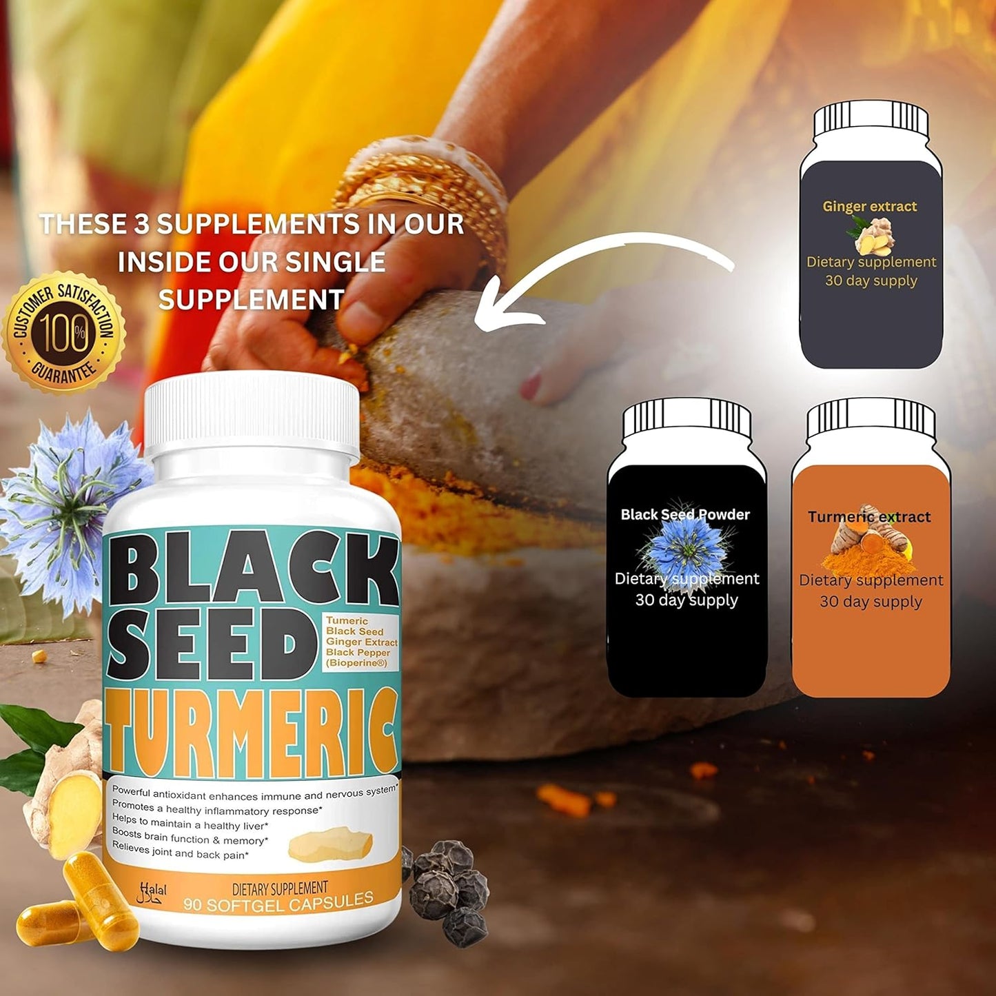 Discover the Benefits of Sweet Sunnah Black Seed Turmeric Capsules with Curcumin, Ginger, and Black Pepper - 60 Veggie Count