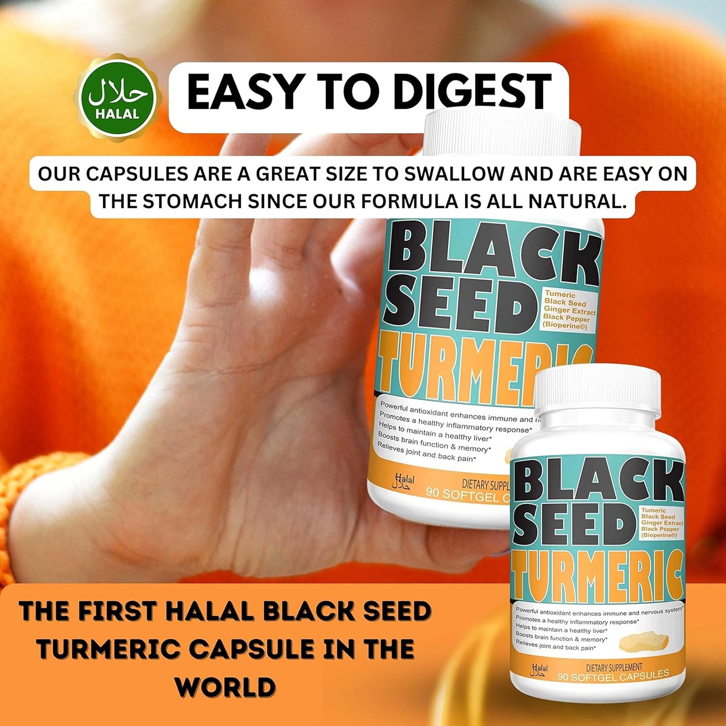 Discover the Benefits of Sweet Sunnah Black Seed Turmeric Capsules with Curcumin, Ginger, and Black Pepper - 60 Veggie Count