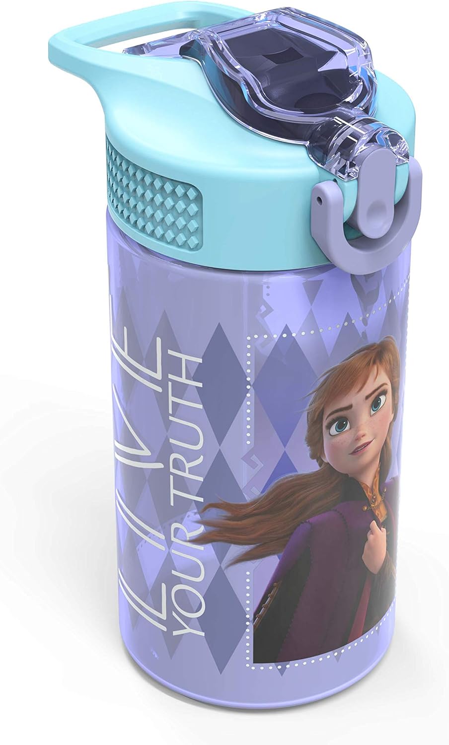 Disney Frozen 2 Kids Water Bottle Set with Reusable Straws, 16 oz BPA-Free Plastic, Leak-Proof Design, Elsa & Anna, 2pc Set