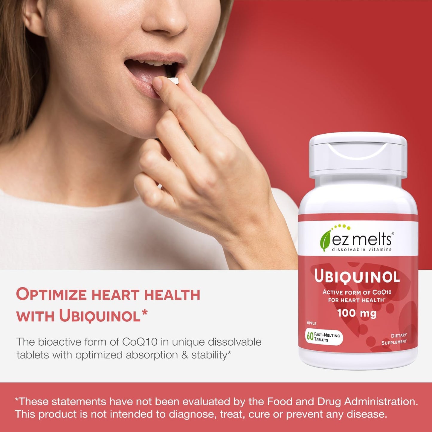 Dissolvable Ubiquinol CoQ10 100mg for Heart Health, Sugar-Free, 2-Month Supply, Men & Women's Supplement