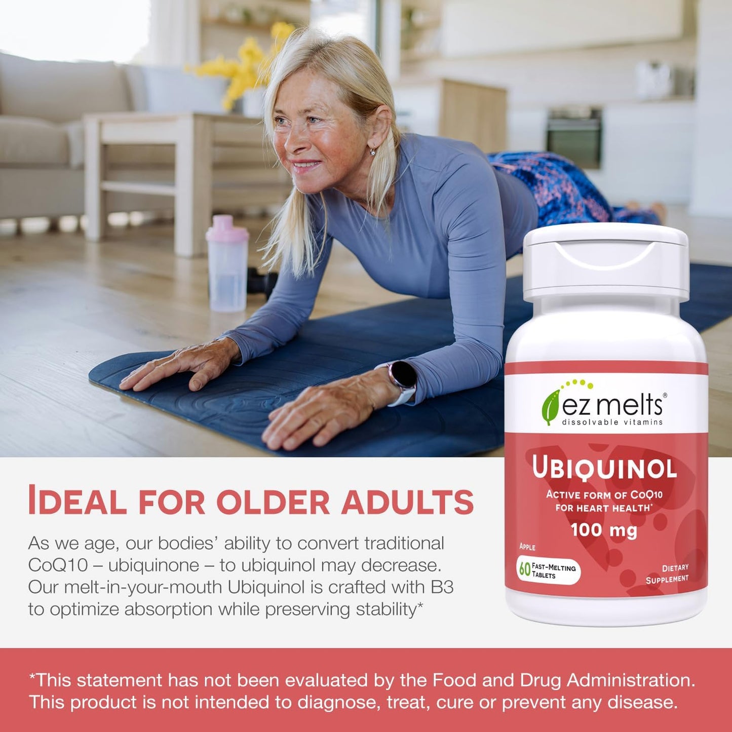 Dissolvable Ubiquinol CoQ10 100mg for Heart Health, Sugar-Free, 2-Month Supply, Men & Women's Supplement