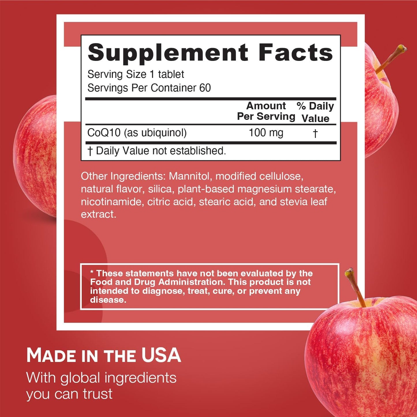 Dissolvable Ubiquinol CoQ10 100mg for Heart Health, Sugar-Free, 2-Month Supply, Men & Women's Supplement