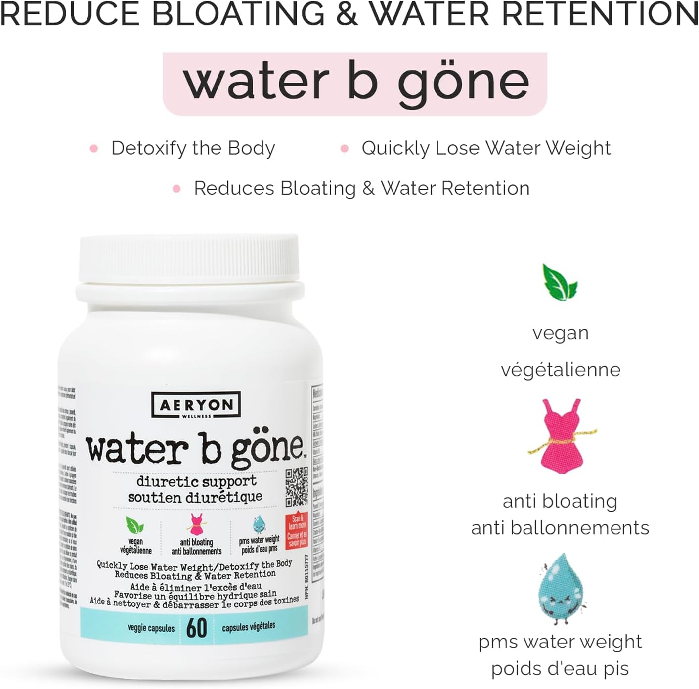 Diuretic Pills for Women - Reduce Water Retention, Bloating & PMS - 60 Vegan Capsules