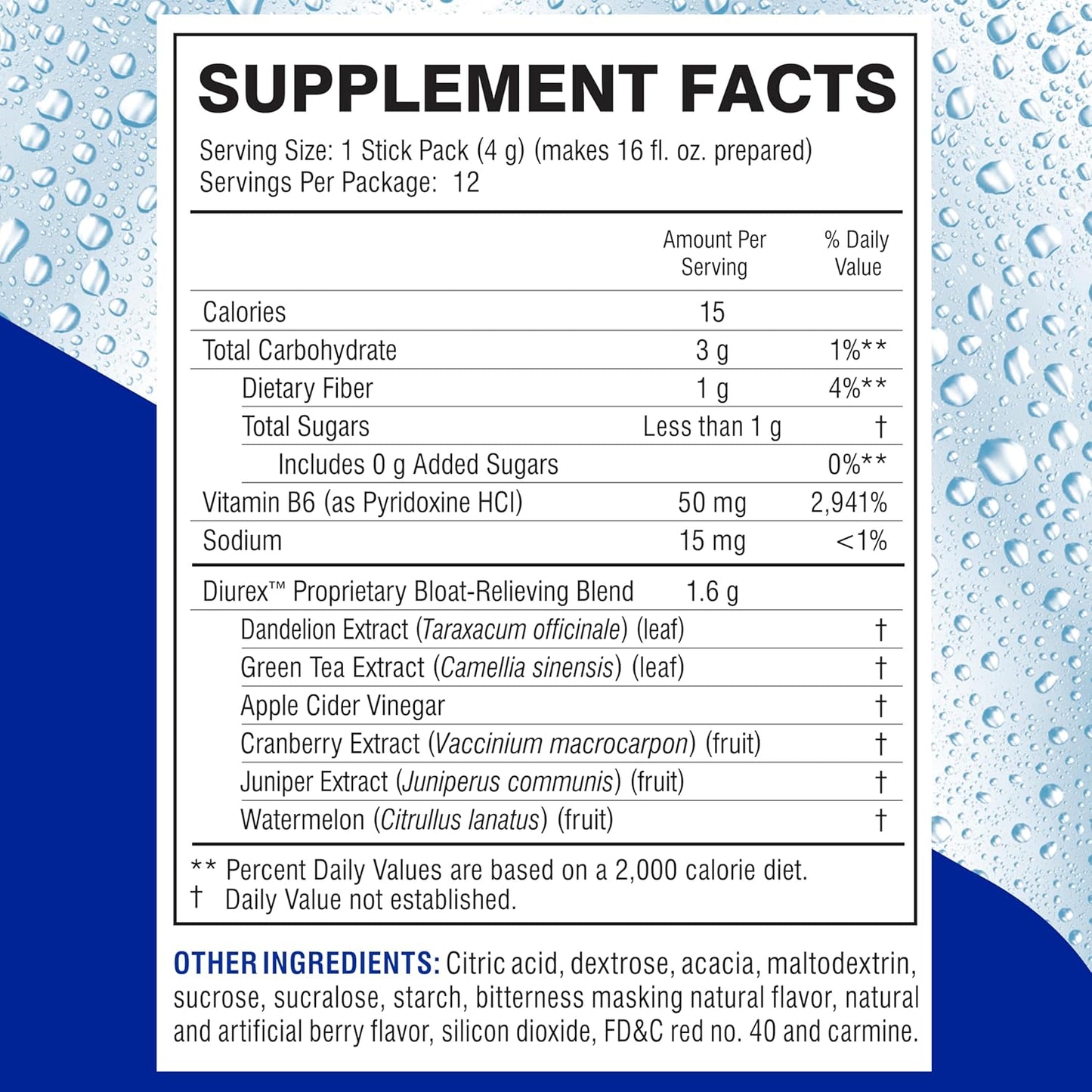 Diurex Drink Mix Mixed Berry Flavored - Bloat Relief - Single-Serve Packets - Dietary Supplement - 12 Packets