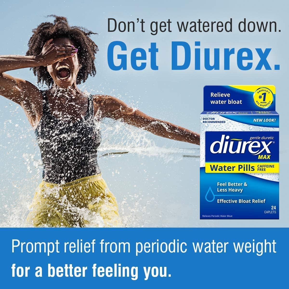 Diurex Max Water Caplets - Fast-Acting Diuretic Relief - 24 Count