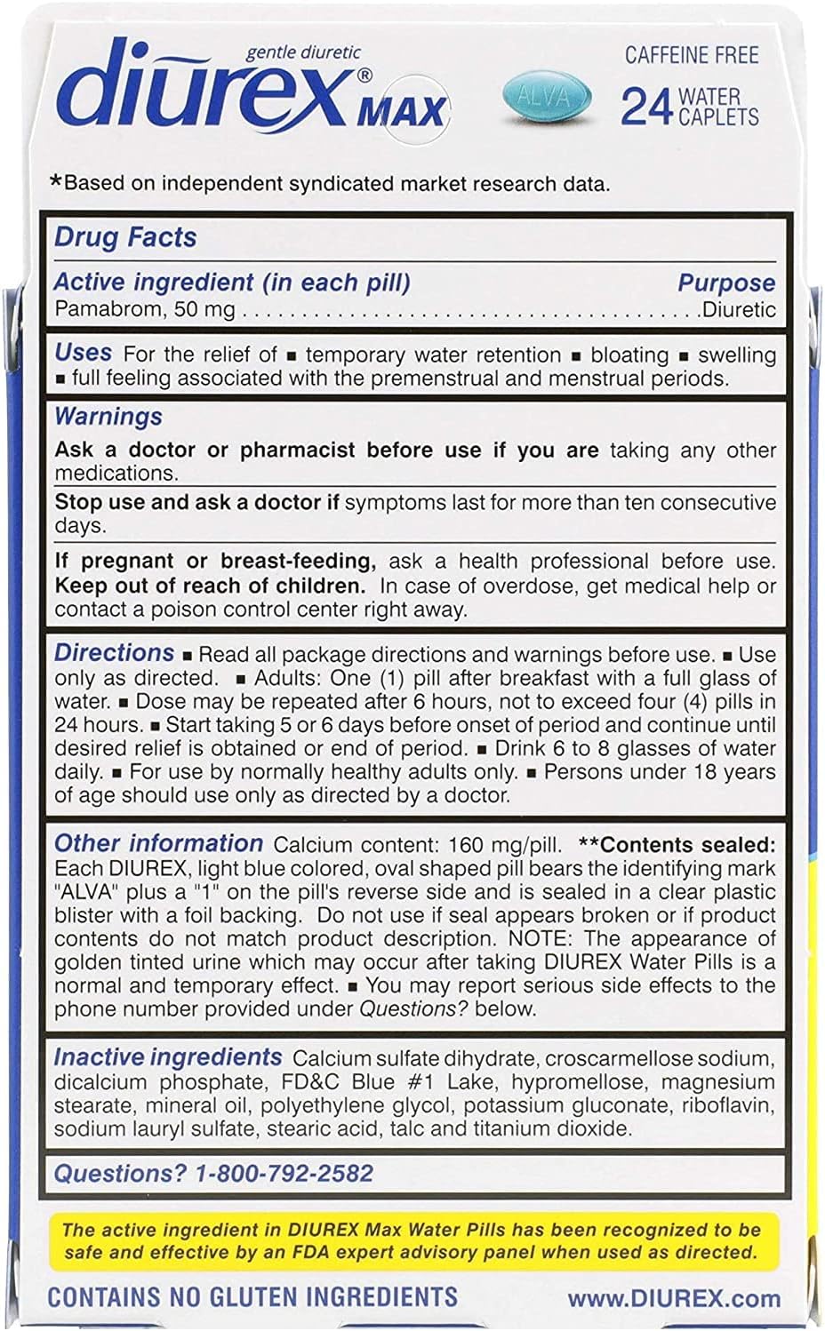 Diurex Max Water Caplets - Fast-Acting Diuretic Relief - 24 Count