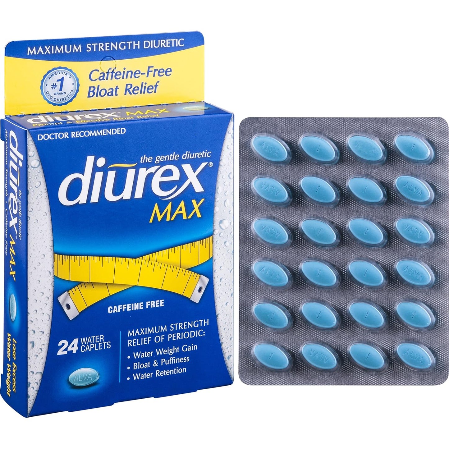 Diurex Max Water Pills - 24 Count x 2 Pack - Natural Diuretic for Bloating and Water Weight - Fast-Acting Formula