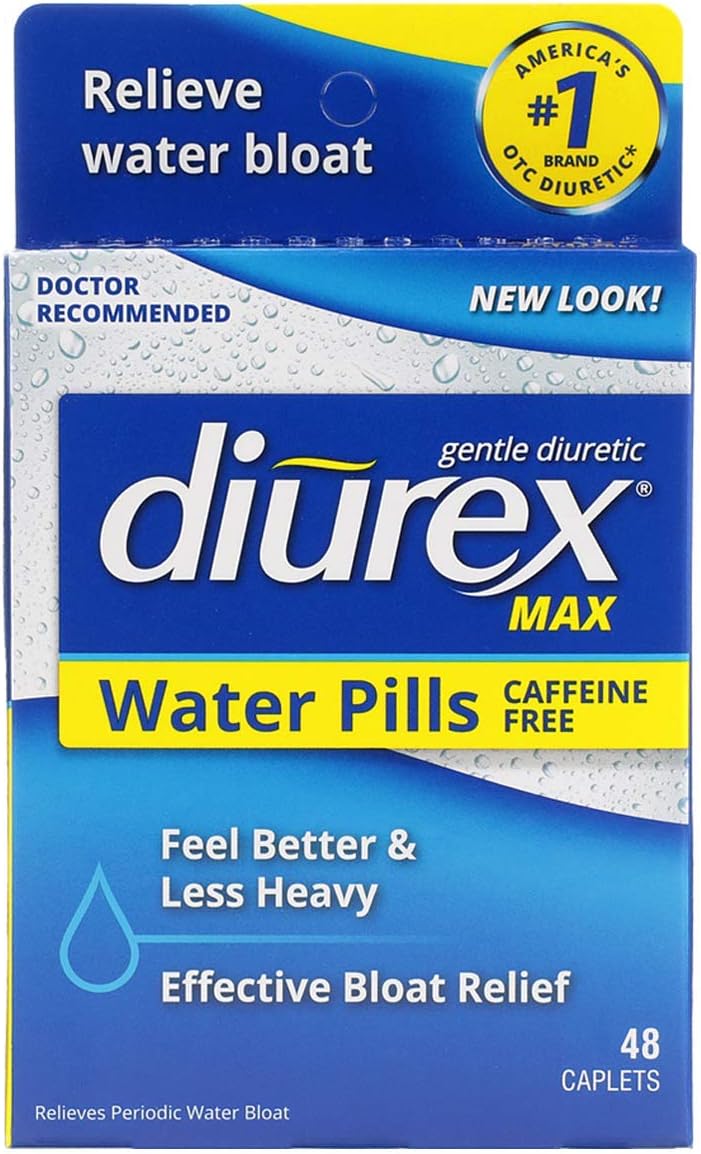 Diurex Max Water Pills - Maximum Strength Diuretic & Bloat Relief - Caffeine-Free & Ultra Re-Energizing - 80 Count