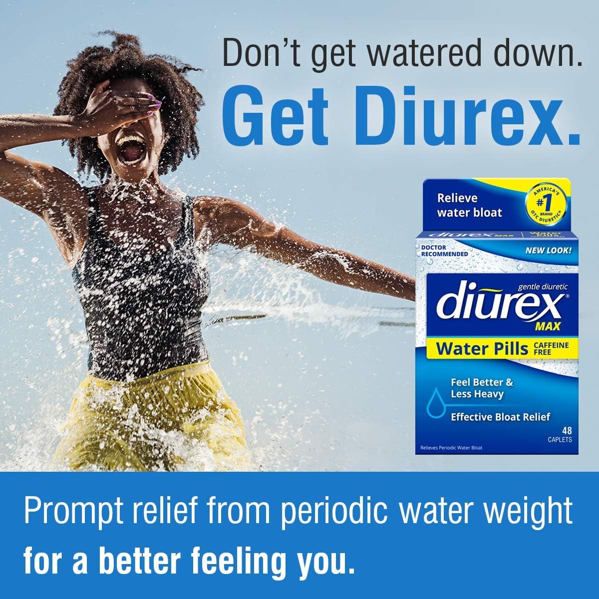 Diurex Max Water Pills - Maximum Strength Diuretic & Bloat Relief - Caffeine-Free & Ultra Re-Energizing - 80 Count