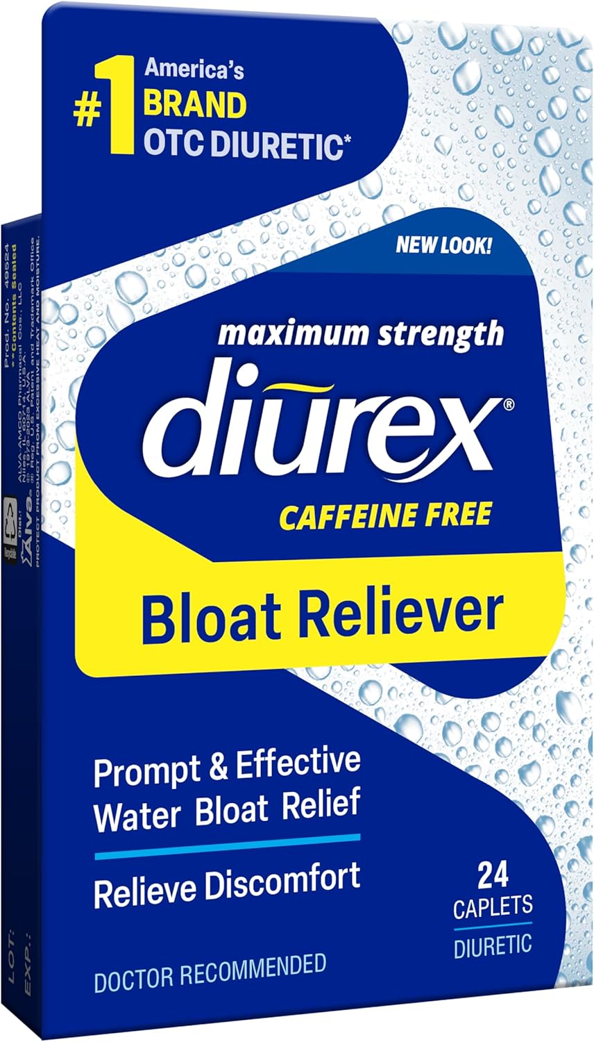 Diurex Max Water Pills - Powerful Caffeine-Free Diuretic for Water Bloat Relief - 24 Count
