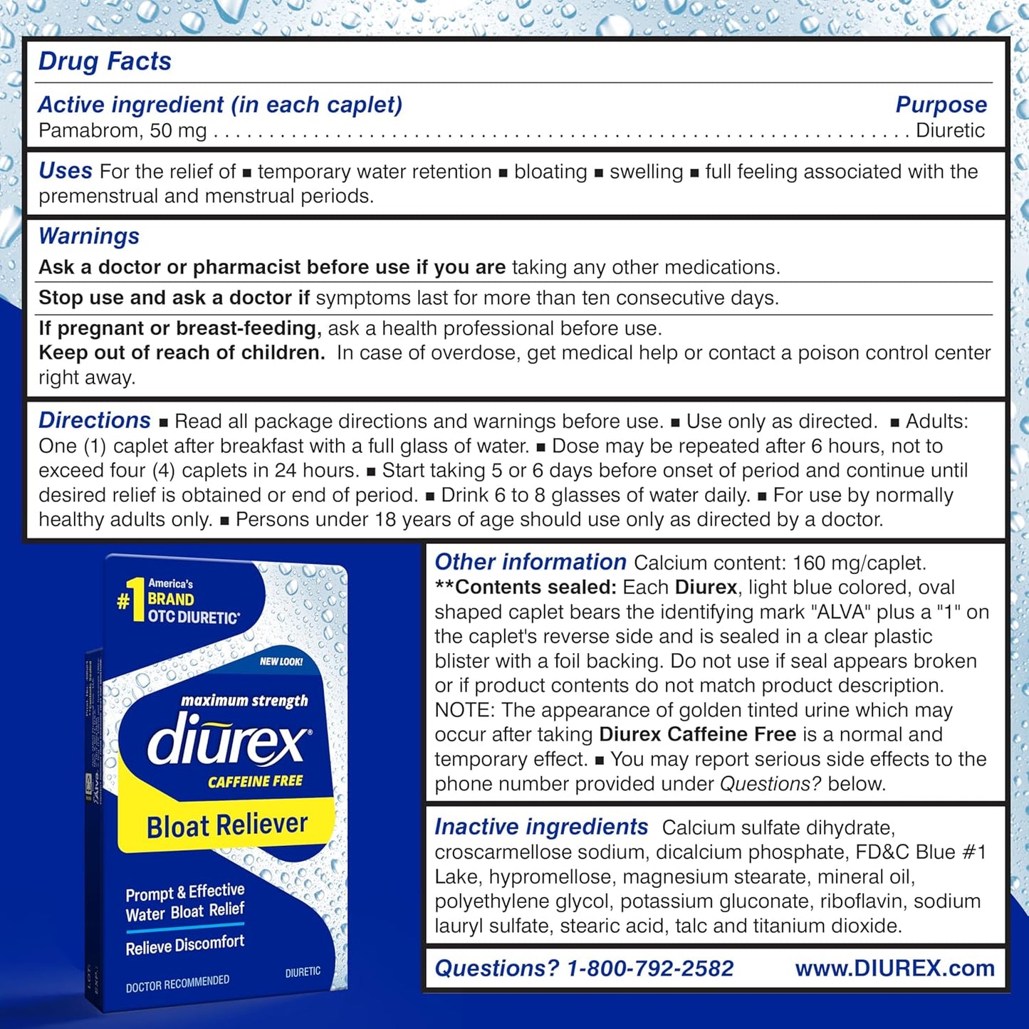 Diurex Max Water Pills - Powerful Caffeine-Free Diuretic for Water Bloat Relief - 24 Count
