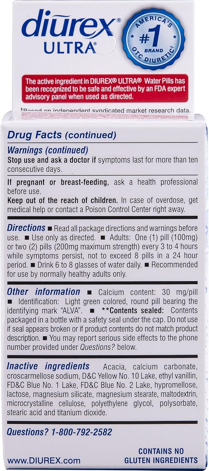 Diurex Ultra Water Pills - Reduce Bloating & Boost Energy - 80 Count