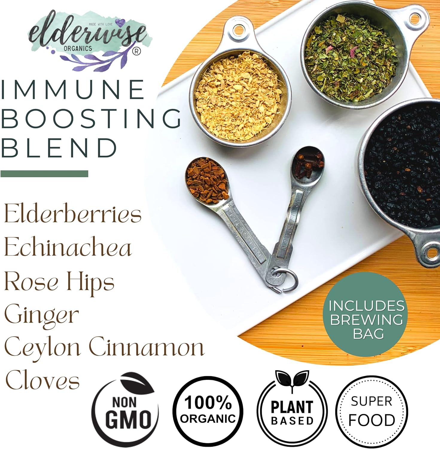 DIY Elderwise Organics Elderberry Syrup Kit - Easy Homemade Syrup Making with Organic Ingredients, Makes 32oz, Brewing Bag Included