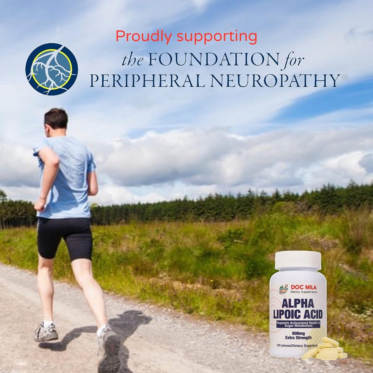 Doc Mila Alpha Lipoic Acid Caplets - 600mg, 120 Count - Nerve Support for Sciatica & Neuropathy - Gluten Free, Vegan, Non-GMO - Adults