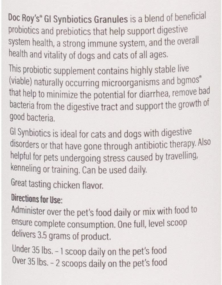 Doc Roy's GI Synbiotics Probiotic & Prebiotic Supplement 454g Granules for Dogs & Cats by Revival Animal Health