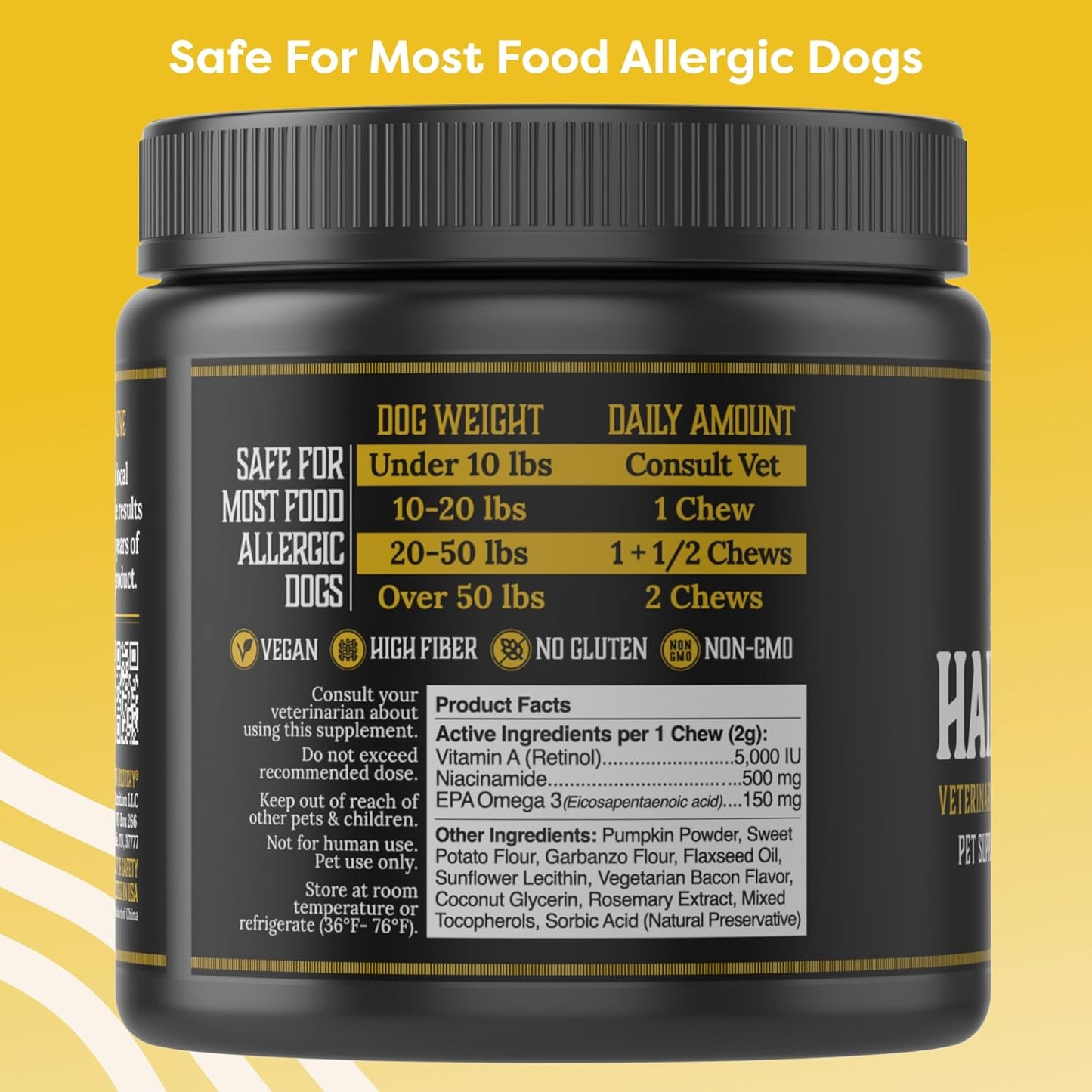 DocItchy Hair Skin Nails Dog Chews | Vitamin A, B3, Omega 3 | Boost Skin Health | Prevent Irritation | Allergy Safe | 90 Count