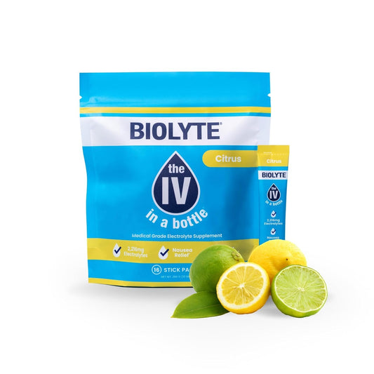 Doctor-Developed BIOLYTE Electrolyte Powder Packets for Dehydration Relief - Citrus Flavor (16 Sticks)