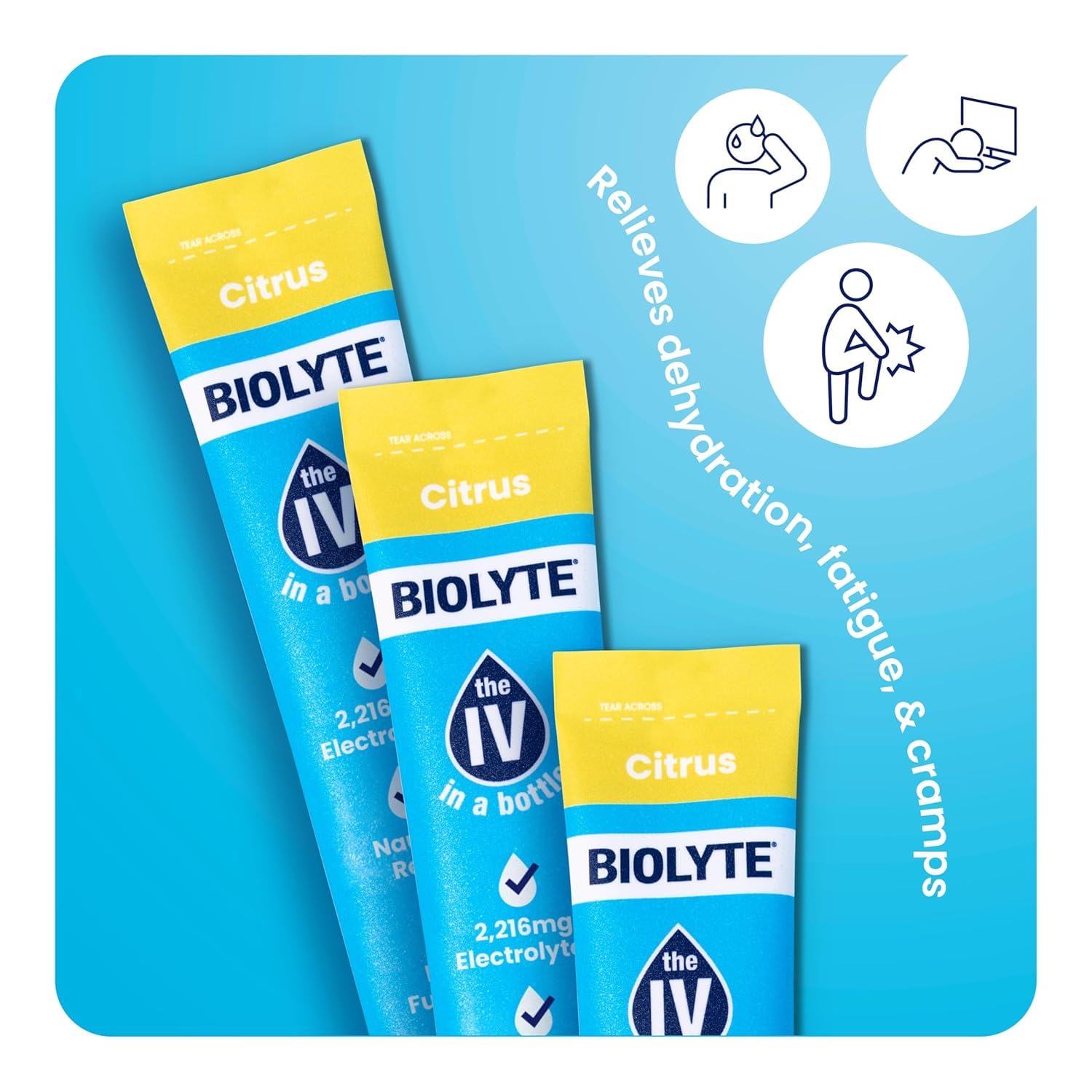 Doctor-Developed BIOLYTE Electrolyte Powder Packets for Dehydration Relief - Citrus Flavor (16 Sticks)