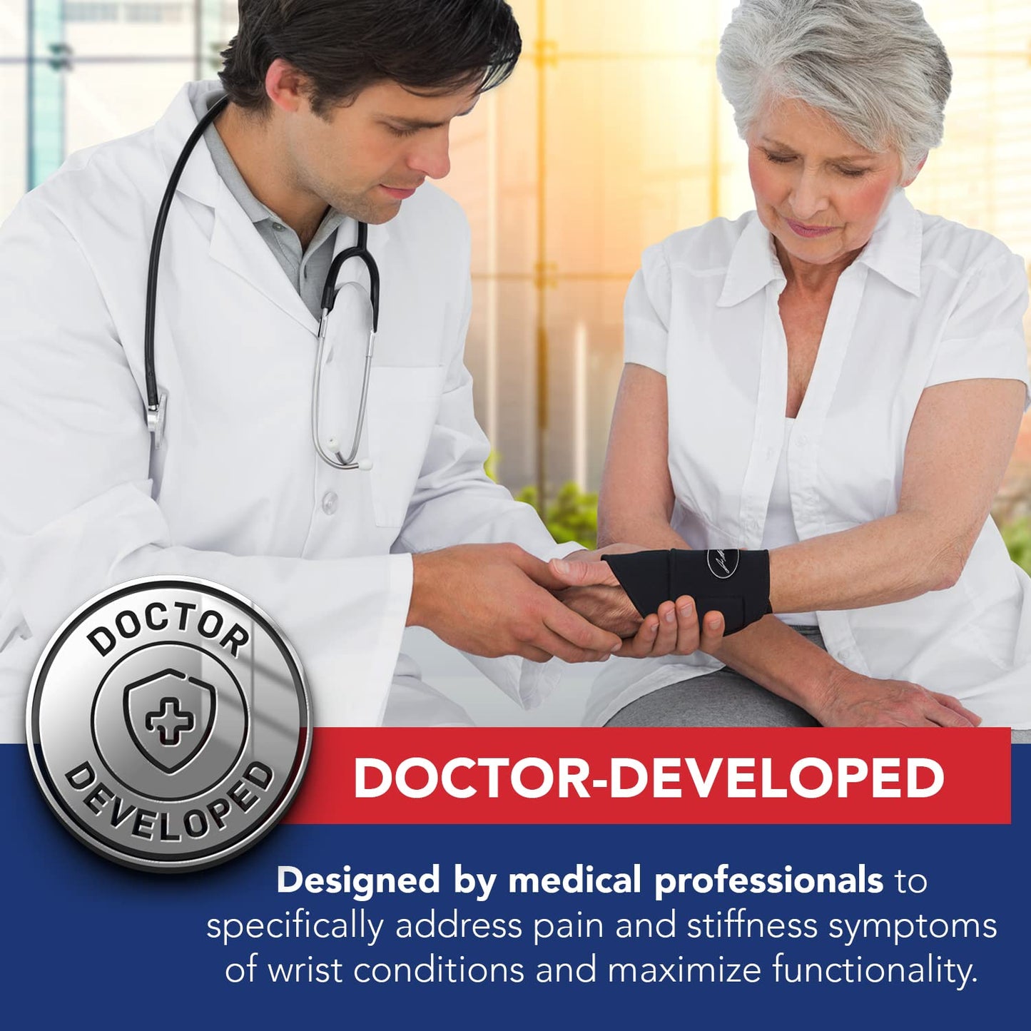 Doctor Developed Wrist Brace for Carpal Tunnel, Arthritis & Tendonitis - Hand Support for Fitness, Weightlifting - Includes Handbook