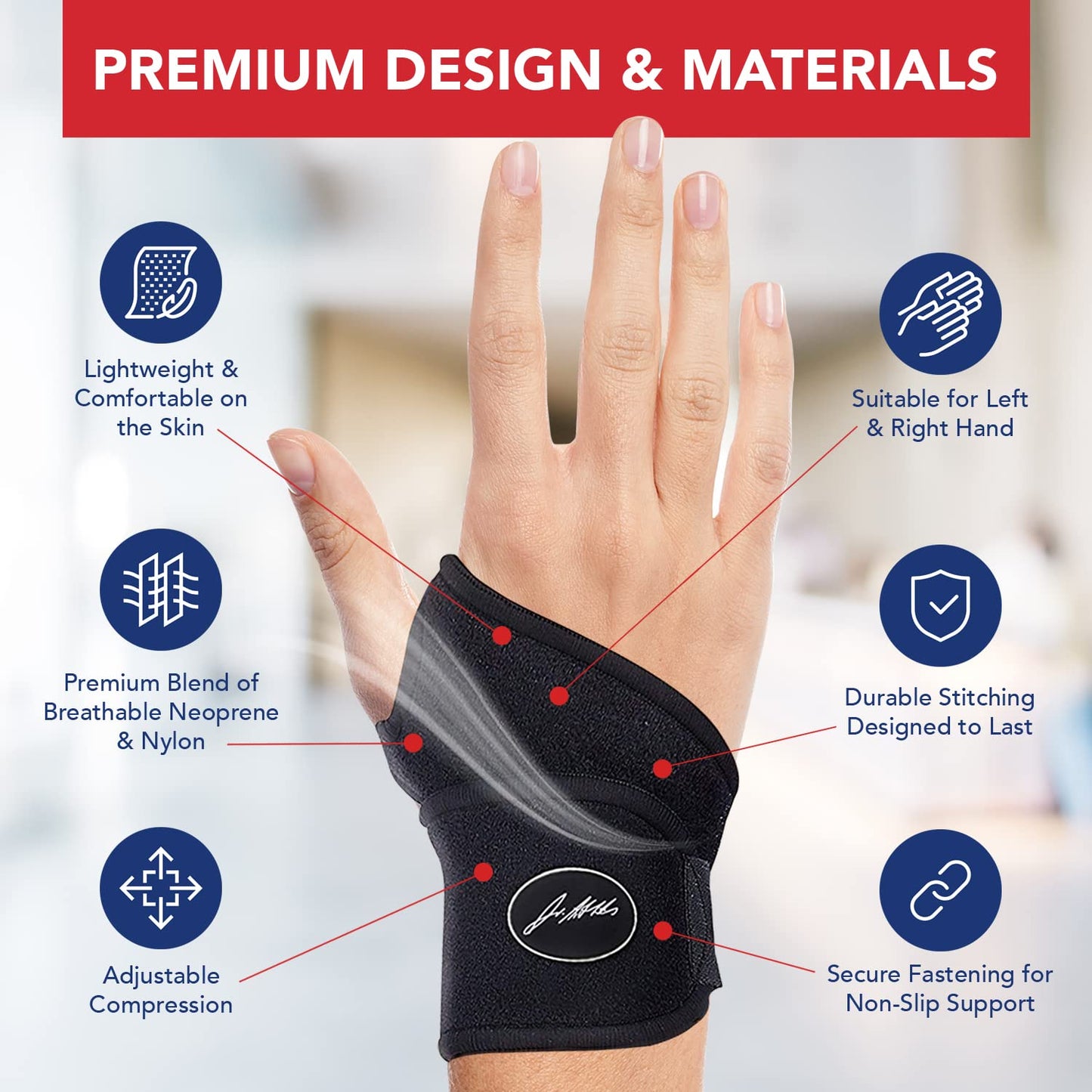 Doctor Developed Wrist Brace for Carpal Tunnel, Arthritis & Tendonitis - Hand Support for Fitness, Weightlifting - Includes Handbook