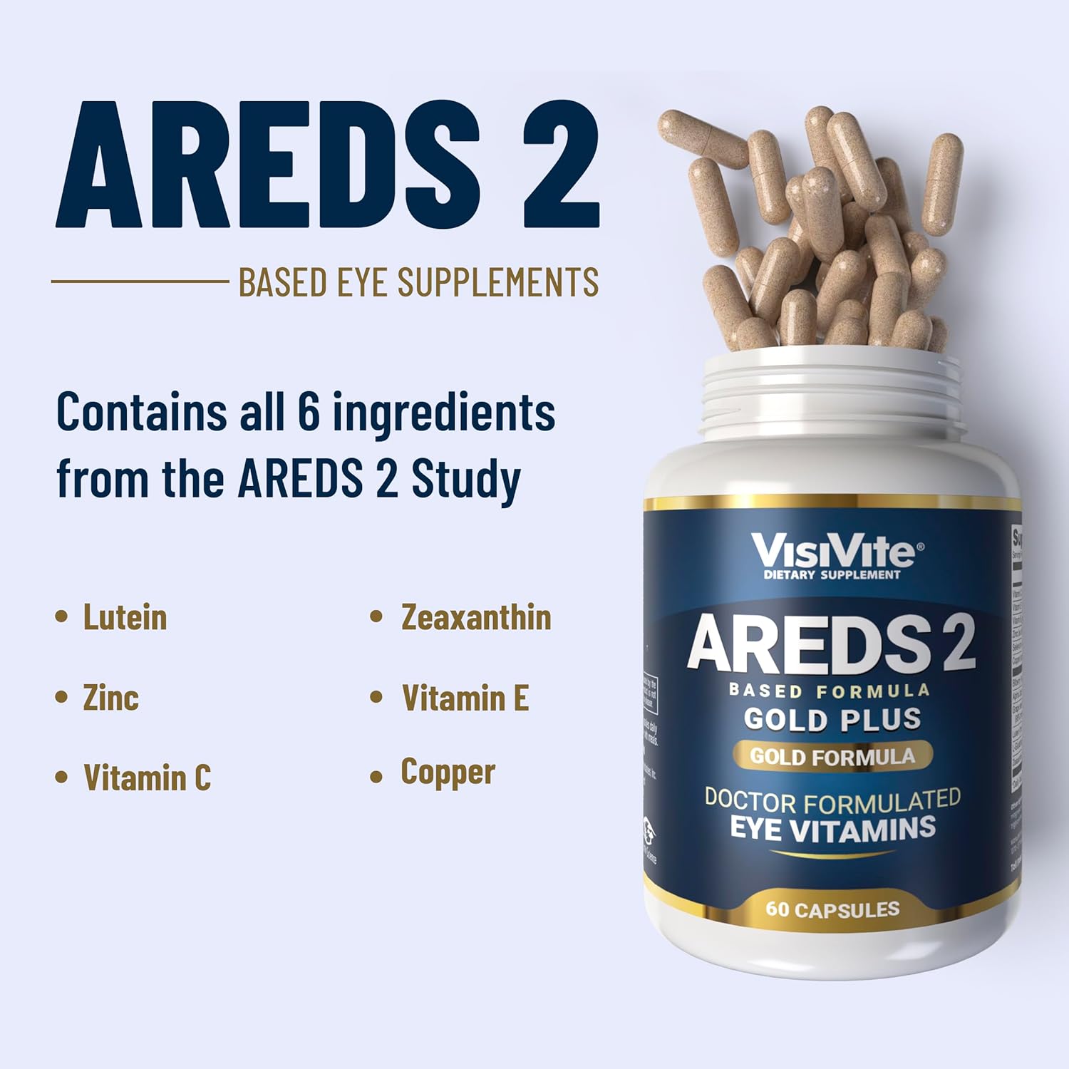 Doctor Formulated Eye Vitamins with AREDS 2, Zeaxanthin, Lutein, Bilberry, Grape Seed Extract - Macular Health Formula - 60 Capsules