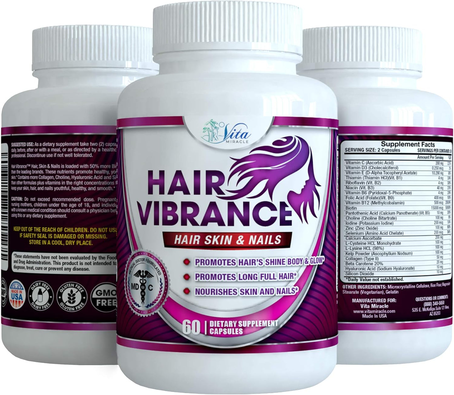 Doctor Formulated Hair, Skin, and Nails Vitamins with 15000mcg Biotin - 23 Vitamins for Hair Growth, Healthier Skin, Nails, and Lashes - 3 Pack
