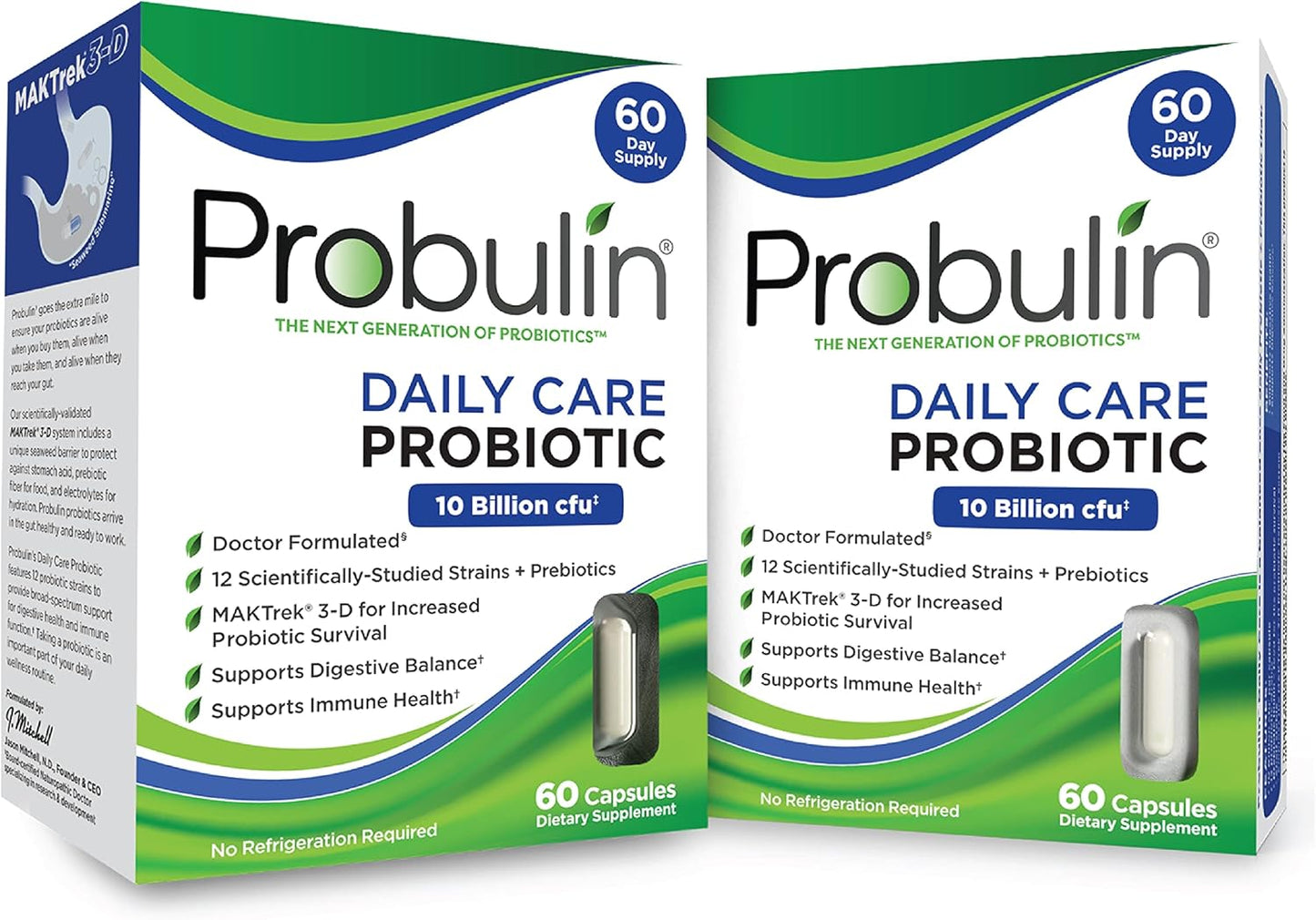 Doctor Formulated Probulin Daily Care Probiotic - 10 Billion CFU - 12 Probiotic Strains - 60 Vegan Capsules - Digestive & Immune Support (Twin Pack)