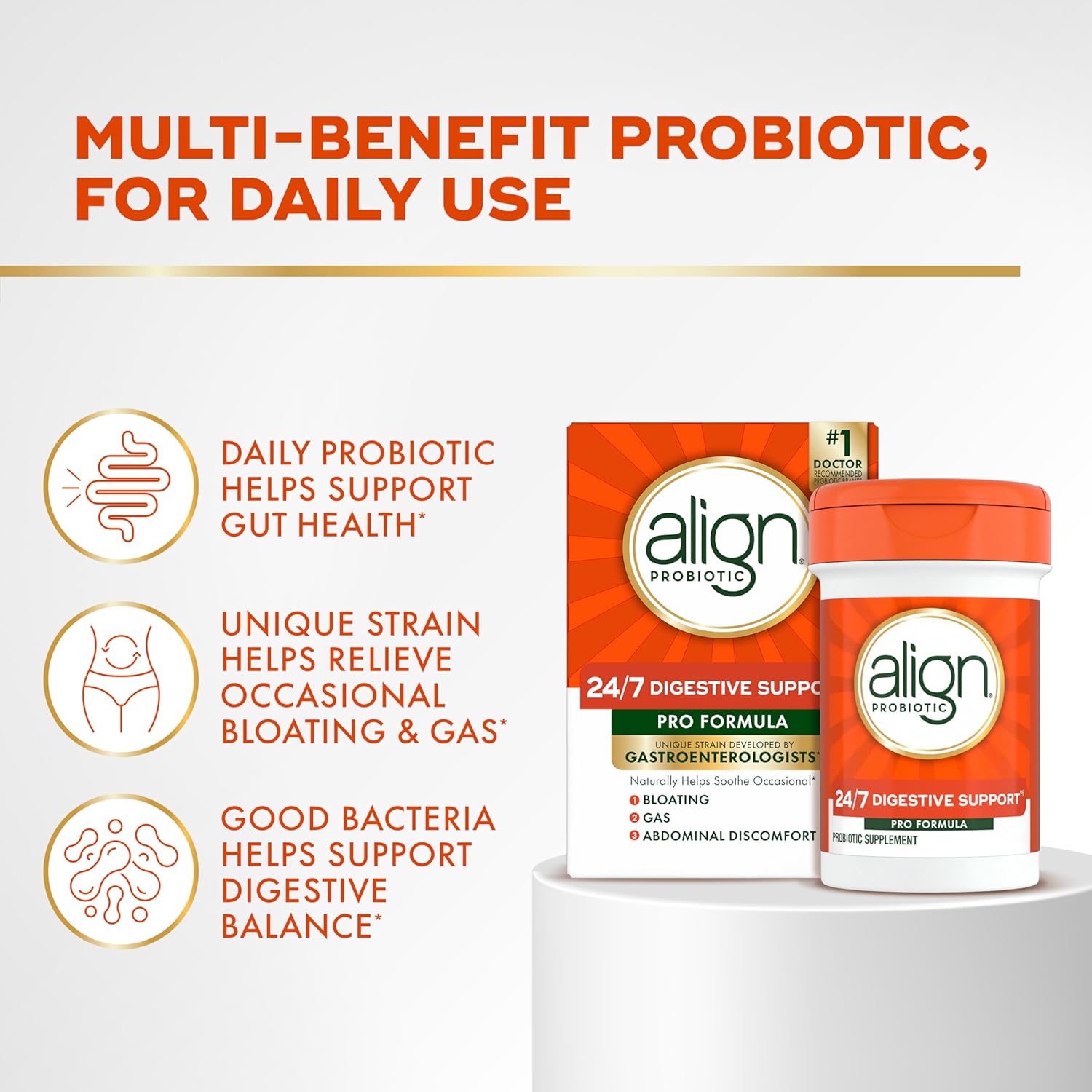 Doctor Recommended Align Probiotic Supplement for Women and Men, 63 Capsules - Daily Pro Formula to Relieve Gas and Bloating