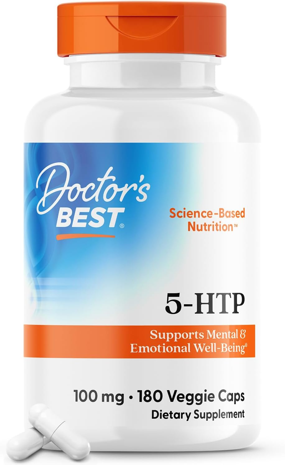 Doctor's Best 5-HTP Supplement for Mental & Emotional Well-Being - Non-GMO, Gluten-Free, Soy-Free, Vegan - 180 Veggie Capsules