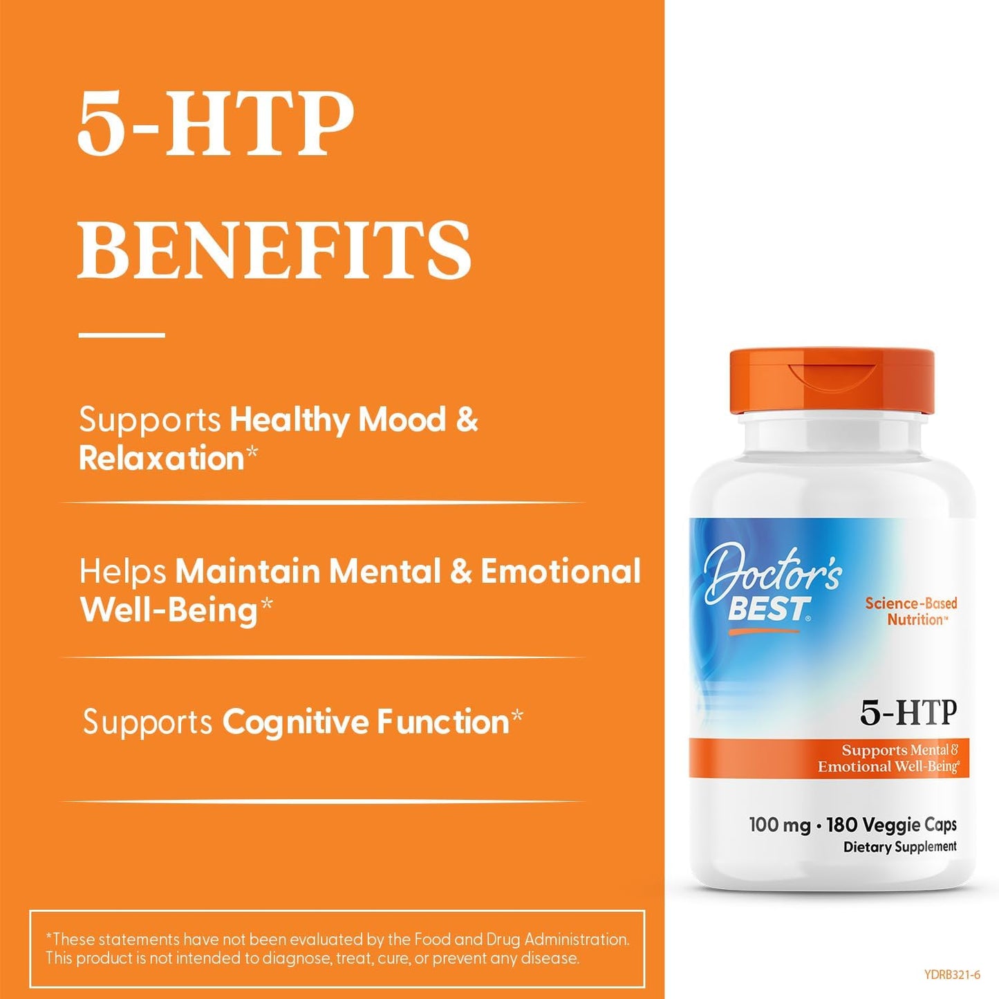 Doctor's Best 5-HTP Supplement for Mental & Emotional Well-Being - Non-GMO, Gluten-Free, Soy-Free, Vegan - 180 Veggie Capsules