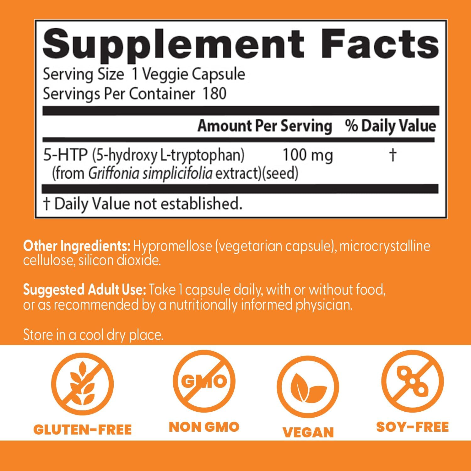 Doctor's Best 5-HTP Supplement for Mental & Emotional Well-Being - Non-GMO, Gluten-Free, Soy-Free, Vegan - 180 Veggie Capsules