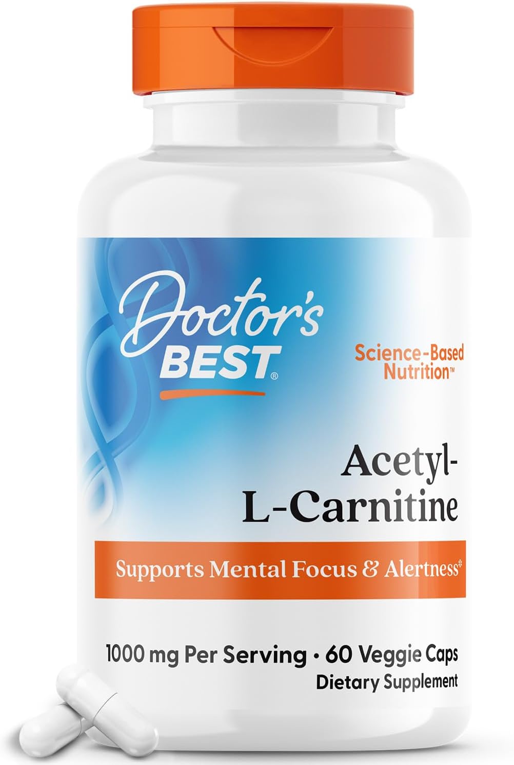 Doctor's Best Acetyl-L-Carnitine: Supports Mental Focus & Alertness, Non-GMO, Gluten-Free, Soy-Free, Vegan - 60 Veggie Capsules