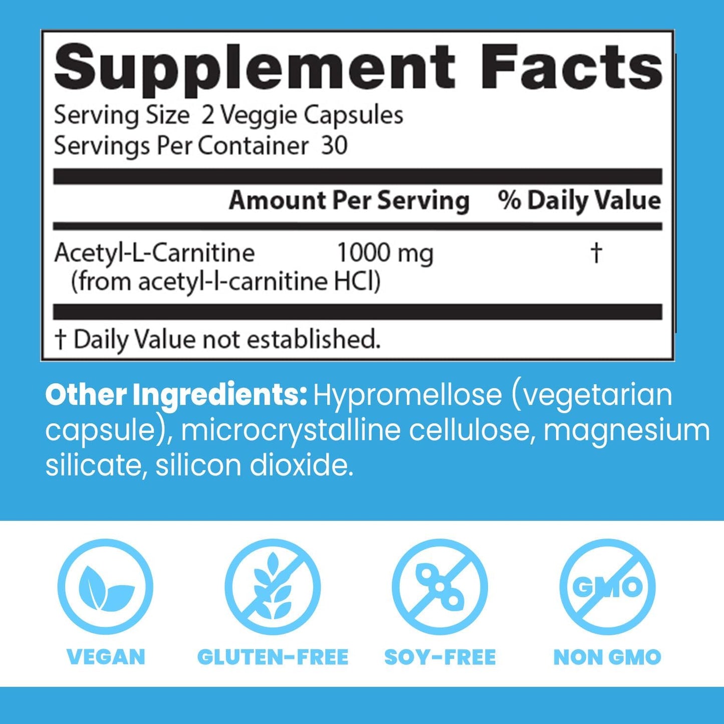 Doctor's Best Acetyl-L-Carnitine: Supports Mental Focus & Alertness, Non-GMO, Gluten-Free, Soy-Free, Vegan - 60 Veggie Capsules