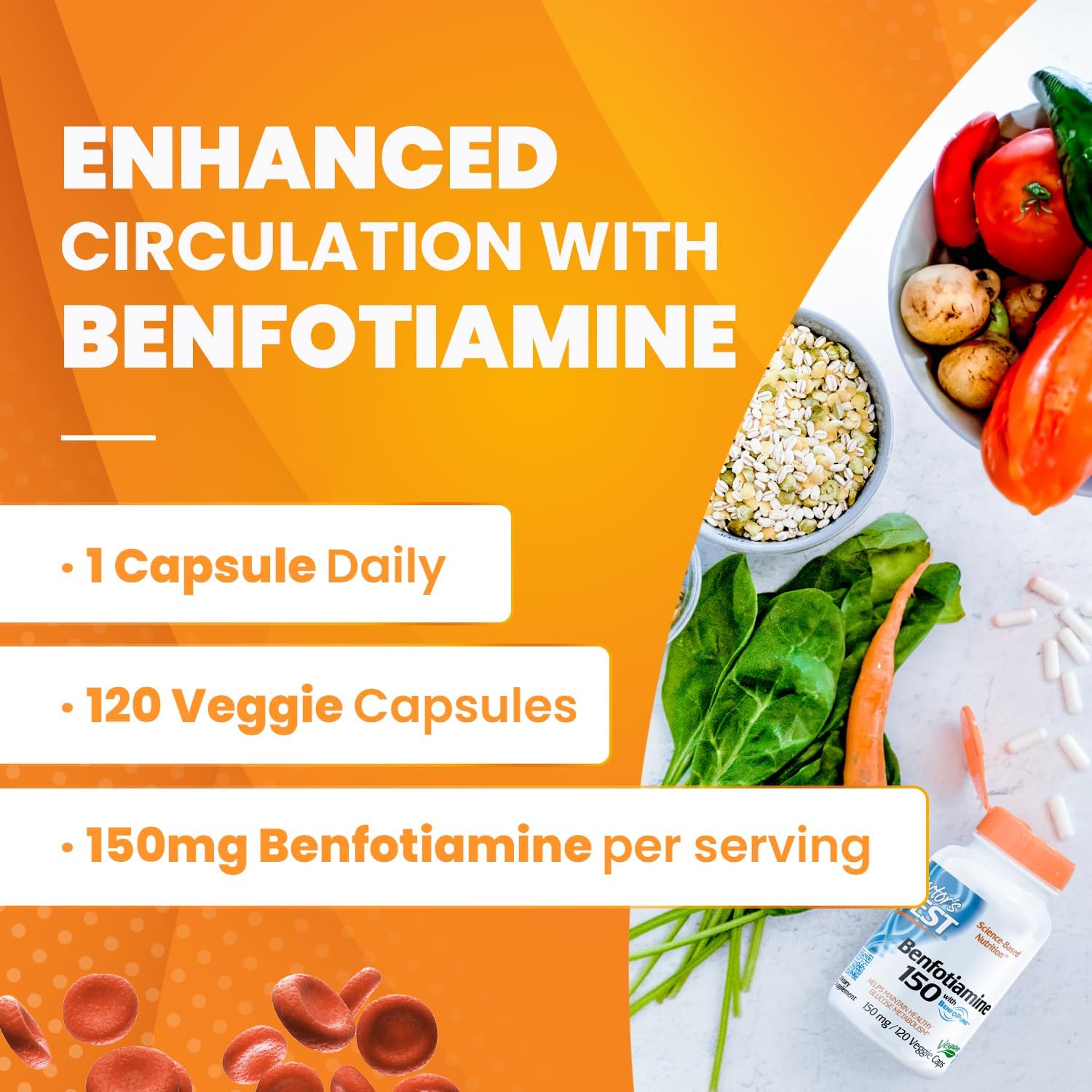 Doctor's BEST Benfotiamine 150 for Glycemic Balance & Metabolic Response - Non-GMO, Gluten Free, Vegan 120 Caps