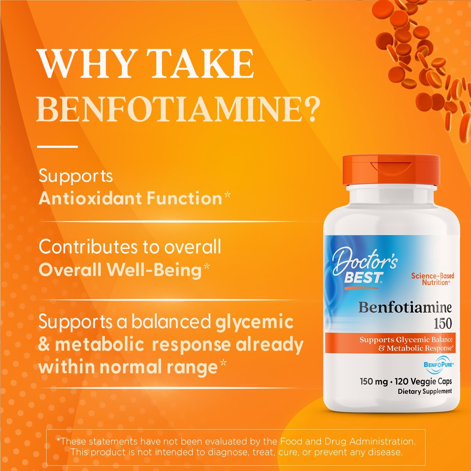 Doctor's BEST Benfotiamine 150 for Glycemic Balance & Metabolic Response - Non-GMO, Gluten Free, Vegan 120 Caps