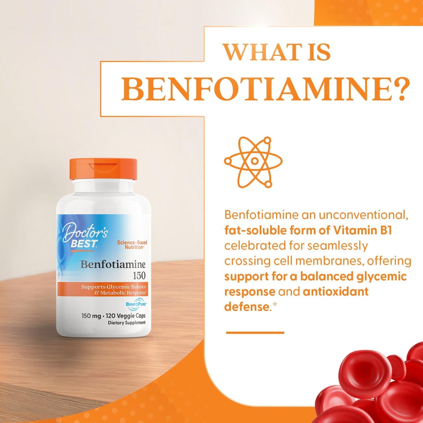 Doctor's BEST Benfotiamine 150 for Glycemic Balance & Metabolic Response - Non-GMO, Gluten Free, Vegan 120 Caps