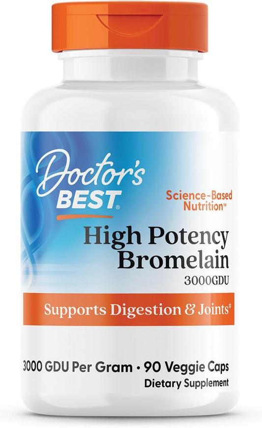 Doctor's Best Bromelain Proteolytic Digestive Enzymes Supplements - 3000 GDU, 500mg, 90 Capsules - Supports Healthy Digestion, Joint Health, Nutrient Absorption