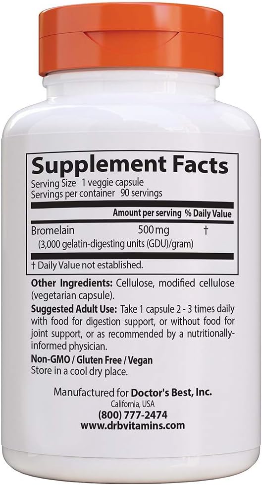 Doctor's Best Bromelain Proteolytic Digestive Enzymes Supplements - 3000 GDU, 500mg, 90 Capsules - Supports Healthy Digestion, Joint Health, Nutrient Absorption