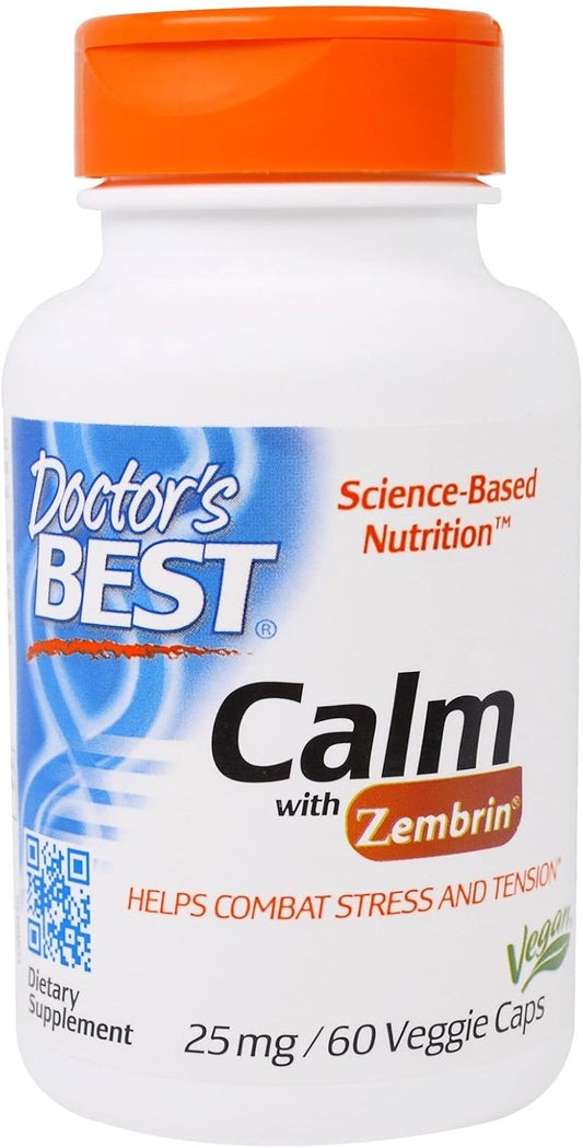 Doctor's Best Calm with Zembrin, 25mg Veggie Caps - Support for Stress and Mood, 60 Count