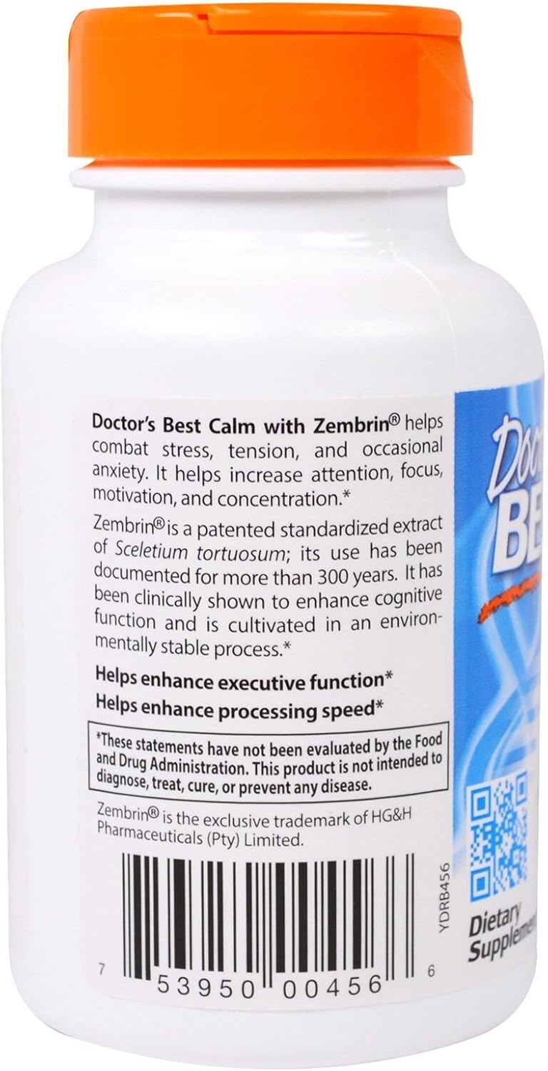Doctor's Best Calm with Zembrin, 25mg Veggie Caps - Support for Stress and Mood, 60 Count