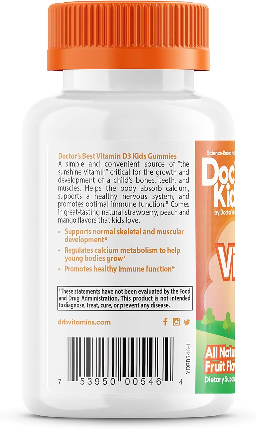 Doctor's Best Children's Vitamin D3 Gummies 1000iu - Supports Healthy Bones, Teeth, Immune Health - 60 Count