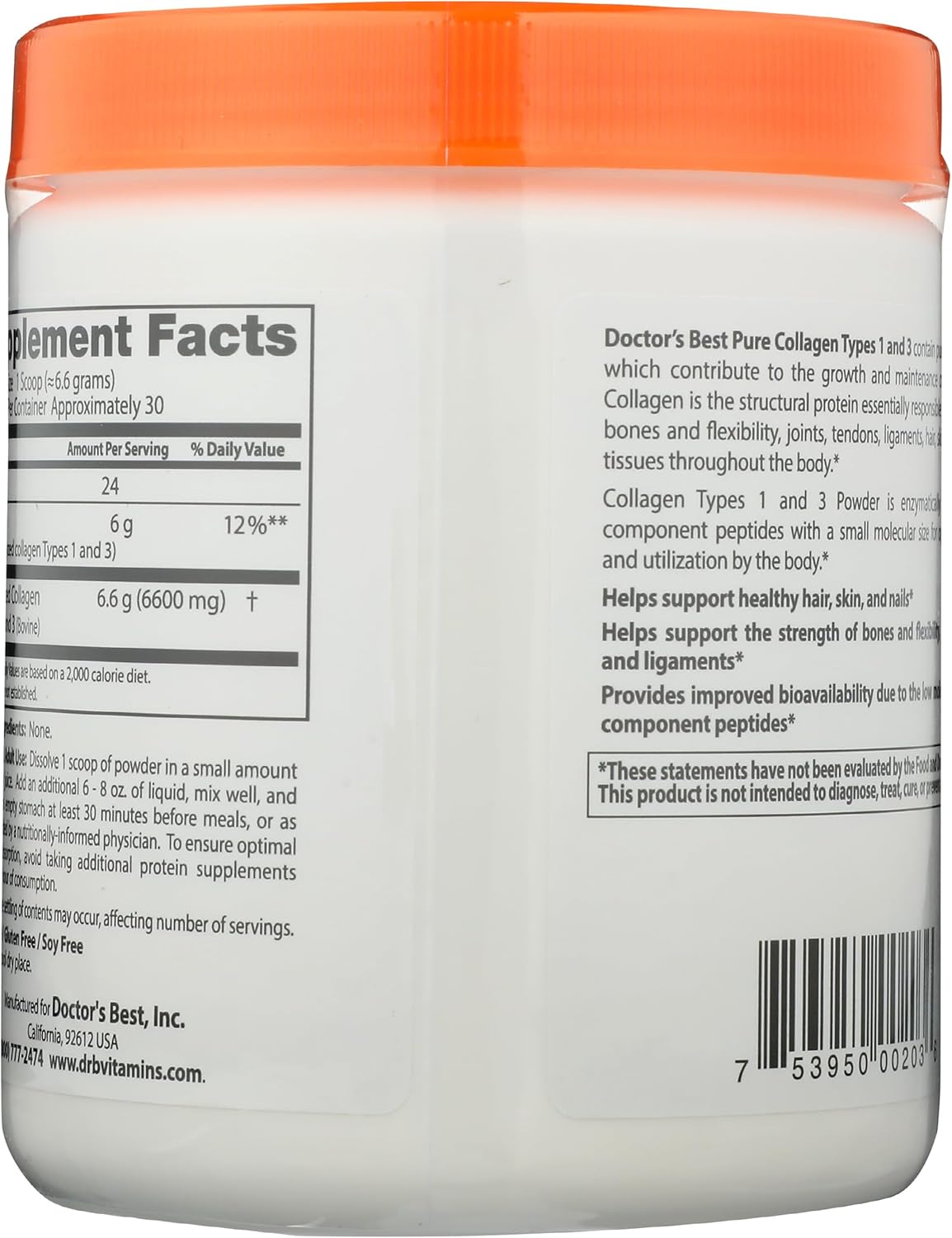 Doctor's Best Collagen Types 1 & 3 - Supports Healthy Skin, Hair, Nails, Bones, and Joints - 7.1 oz
