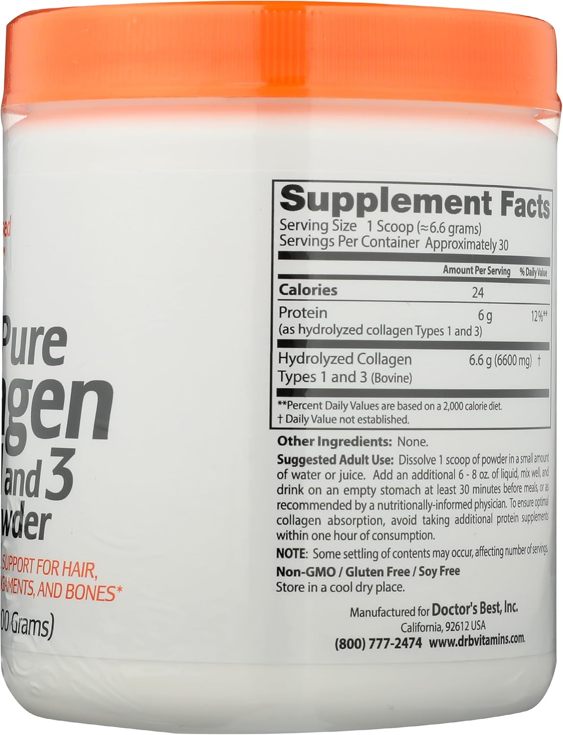 Doctor's Best Collagen Types 1 & 3 - Supports Healthy Skin, Hair, Nails, Bones, and Joints - 7.1 oz