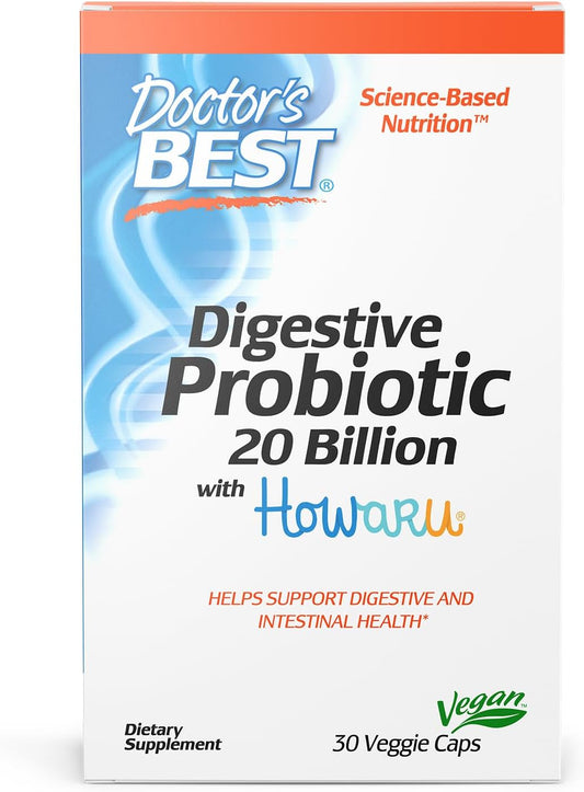Doctor's Best Digestive Probiotic Supplement for Digestive & Intestinal Health - Non-GMO, Gluten Free, Vegan - 30 Veggie Capsules
