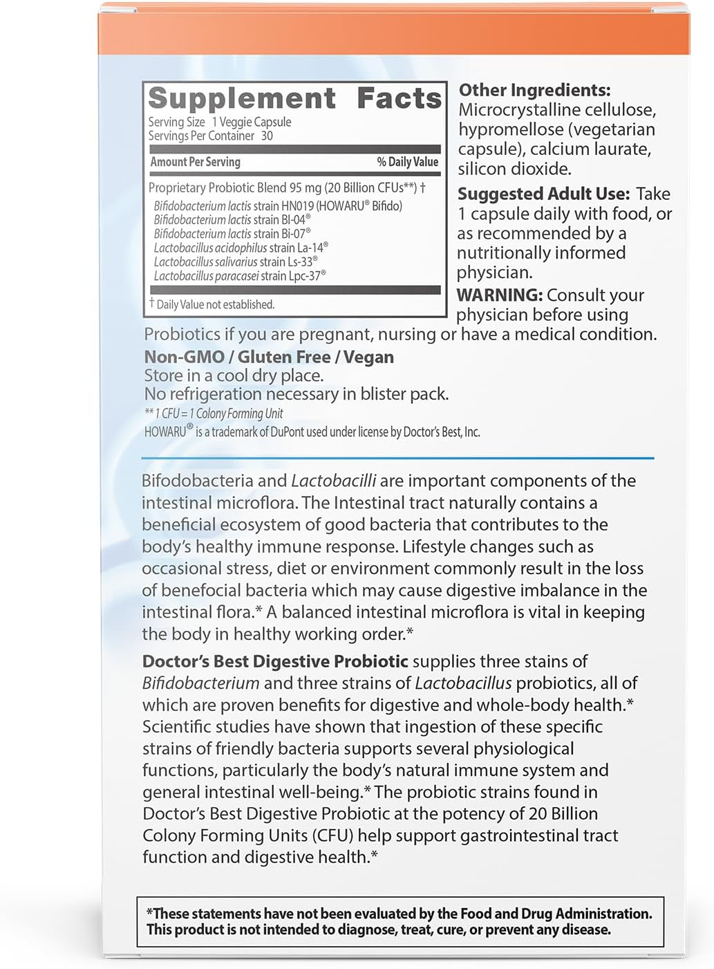 Doctor's Best Digestive Probiotic Supplement for Digestive & Intestinal Health - Non-GMO, Gluten Free, Vegan - 30 Veggie Capsules