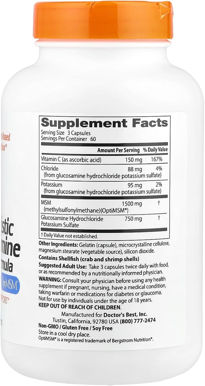 Doctors Best Glucosamine MSM Formula for Joint Support - Non-GMO & Gluten Free - 180 Capsules