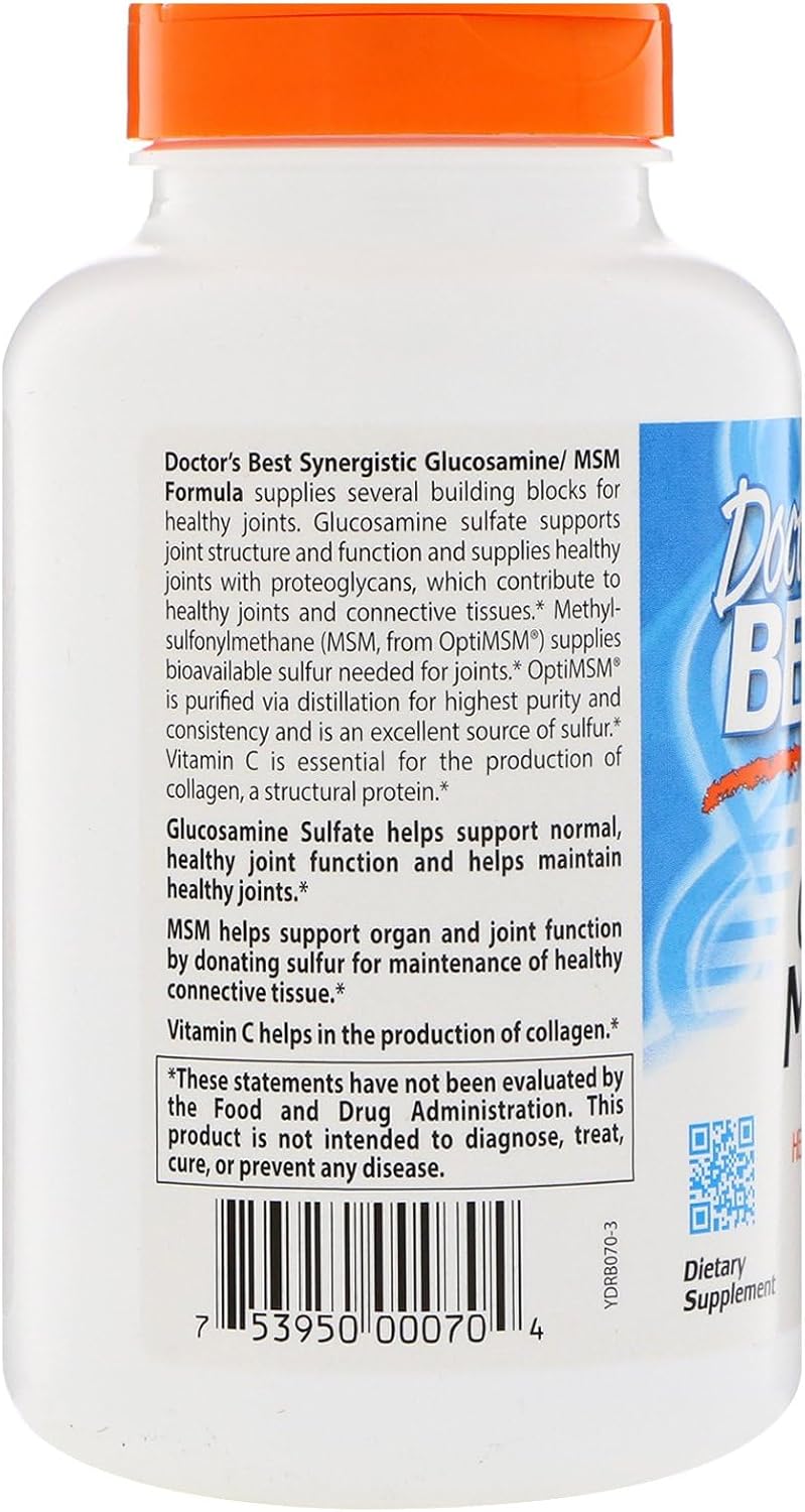 Doctors Best Glucosamine MSM Formula for Joint Support - Non-GMO & Gluten Free - 180 Capsules