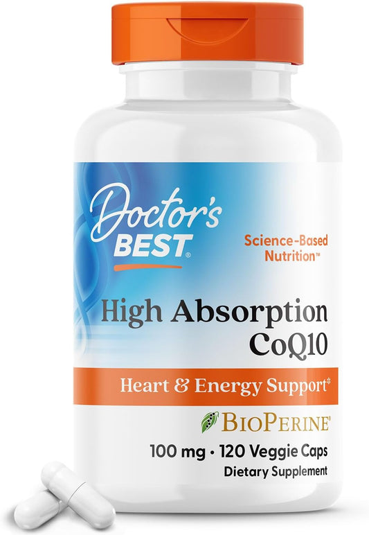 Doctor's Best High Absorption CoQ10 with Bioperine for Heart Health & Energy, Non-GMO, Vegan, 100mg, 120 Capsules