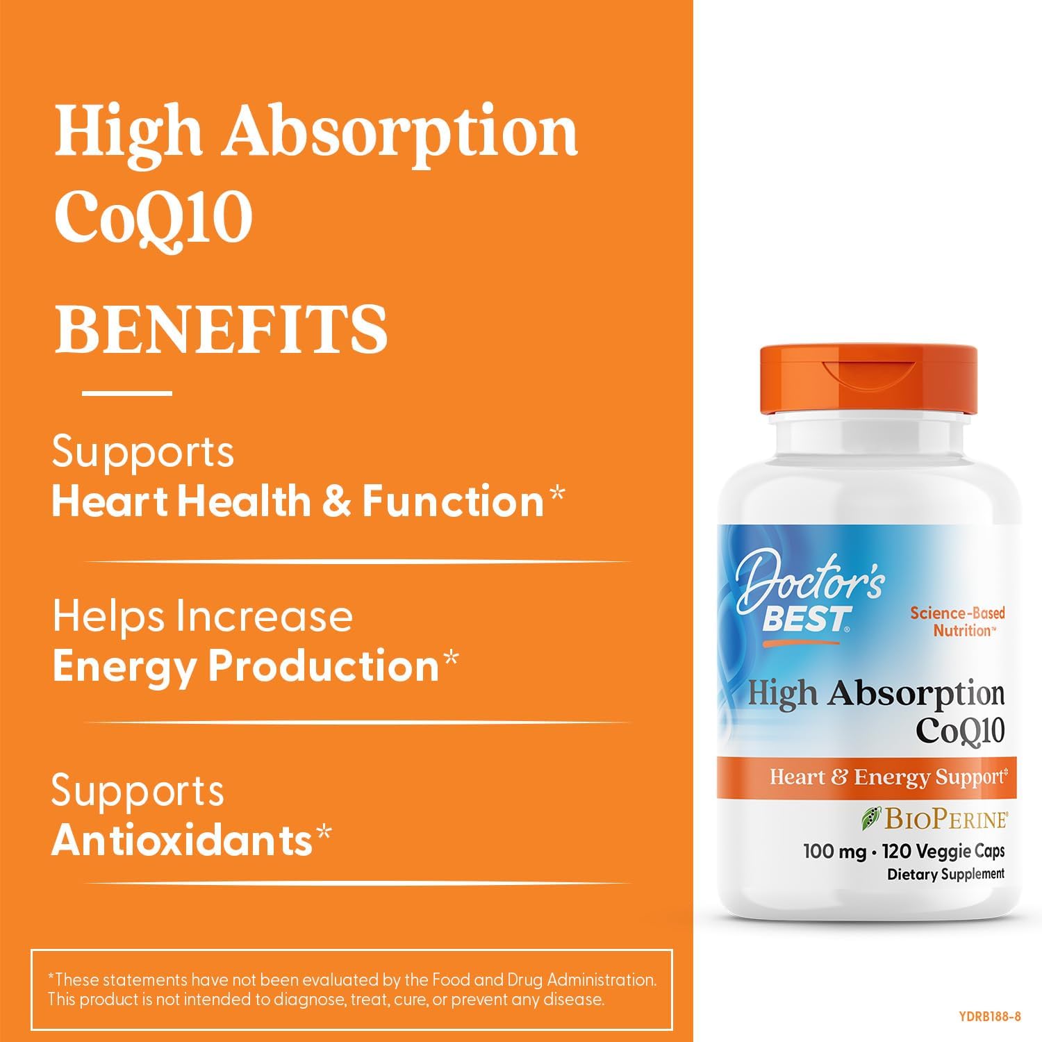 Doctor's Best High Absorption CoQ10 with Bioperine for Heart Health & Energy, Non-GMO, Vegan, 100mg, 120 Capsules
