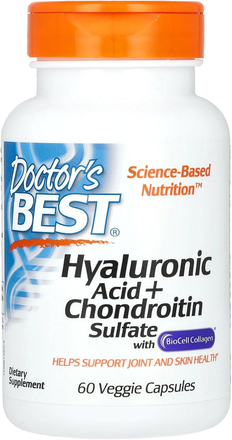 Doctor's Best Hyaluronic Acid and Chondroitin Sulfate Capsules for Joint and Skin Health, Non-GMO, Gluten-Free, Soy-Free - 60 Veggies